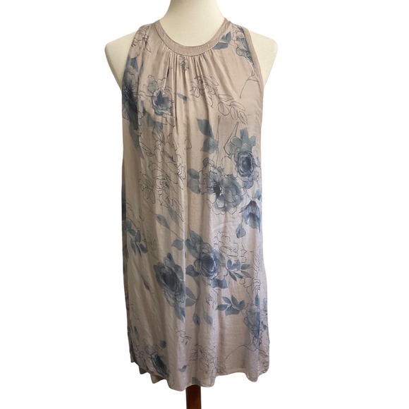 H.Trend Dresses & Skirts - H.Trend Silk Floral Sleeveless Dress Womens Size M Taupe Blue Made in Italy